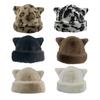Winter Hat Solid Color Bear Ear Decor Windproof Warm Knitted Hat Lightweight Breathable Thermal Hat Cold Weather Headwear