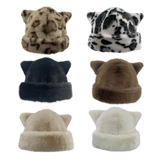 Winter Hat Solid Color Bear Ear Decor Windproof Warm Knitted Hat Lightweight Breathable Thermal Hat Cold Weather Headwear