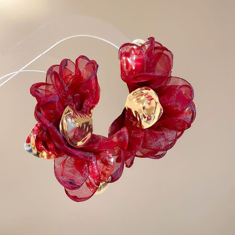Steel Needle Fabric Chiffon Flower Pendant Earrings Super Fairy Sweet Temperament Stud Earrings Earrings Pendant Niche High-end Earrings Women
