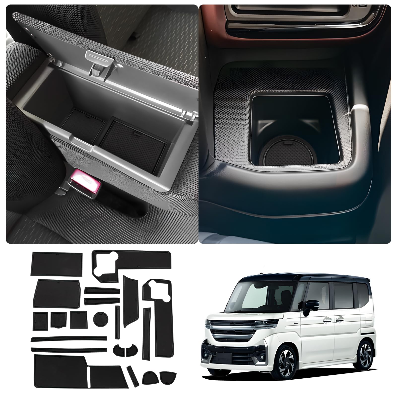 

LUWU Interior Rubber Mats for Suzuki Custom Pocket Console Parts (Black, 21-Piece Set) Spacia/Spacia MK54S/MK94S [Door Mats, Mats] Dress-Up чёрный