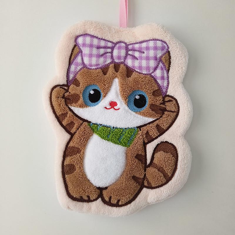 Adorable Cartoon Cat Hand Towel Hanging handkerchief Coral Fleece Ultra Absorbent Quick Drying Thick Odor Resistant Ideal For  Kitchens Bathrooms
