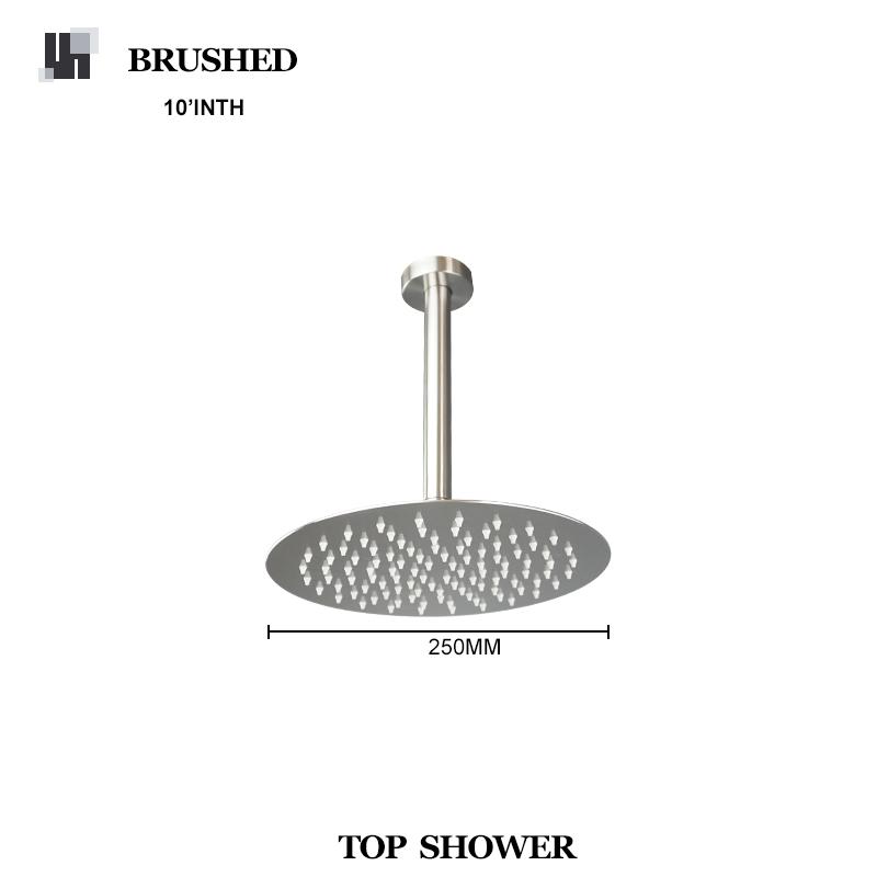 High Quality Brushed Gold 10 Inch Stainless Steel Rainfall Shower Head Bathroom Square Round Showerhead Arm Accessory G1/2