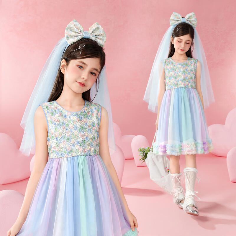 Xiaohu Patty Girls  Summer Sweet Princess Mesh Lace Sleeveless Dress 130