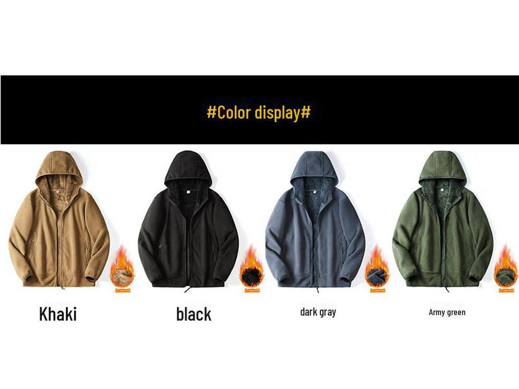 Férfi plüss kapucnis polár dzseki - Meleg cipzáras kardigán őszre és télre