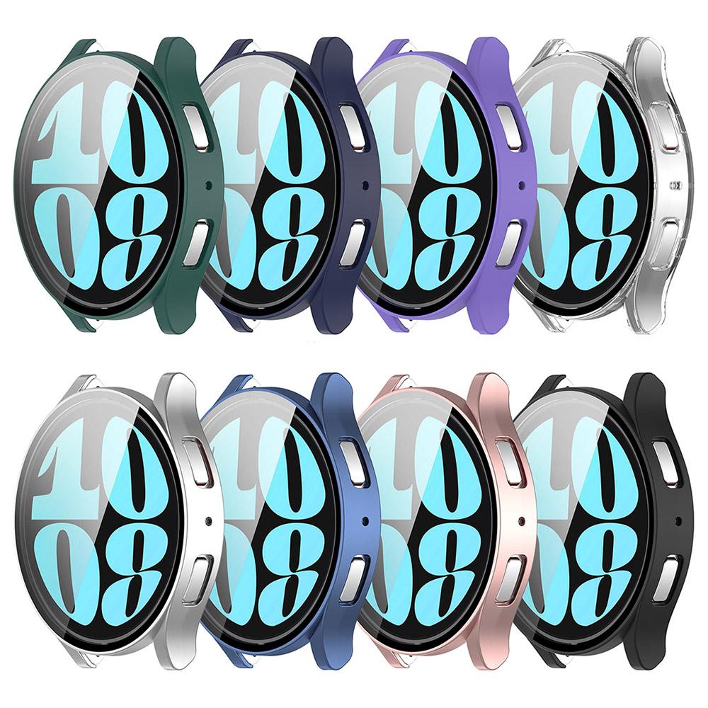 PC+härdat glas skyddsfodral för Samsung Galaxy Watch 6 40mm 44mm helskärmsskydd skalskydd