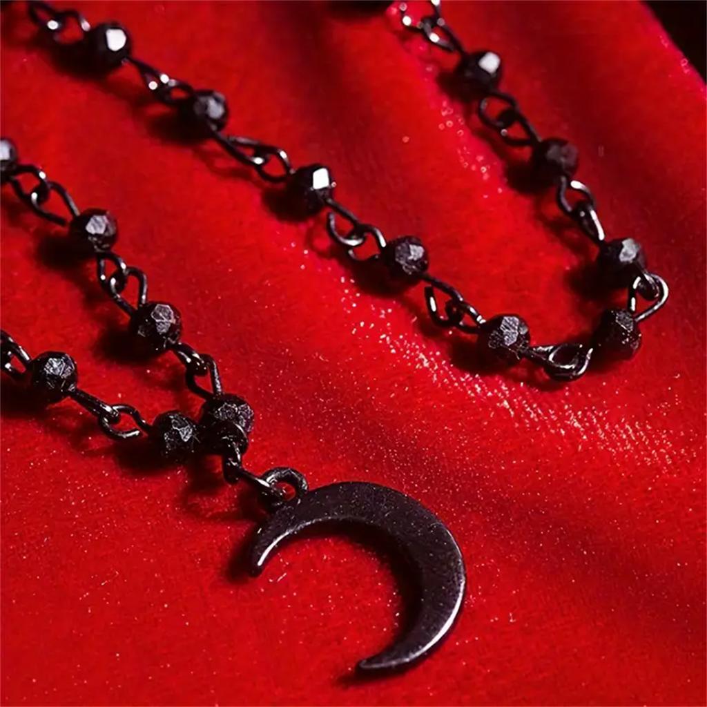 Retro-Halskette mit Mondanhänger aus künstlichem Kristall – schwarzer Schmuck im Vintage-Stil für Damen, Partygeschenke, Gothic-Modeaccessoires