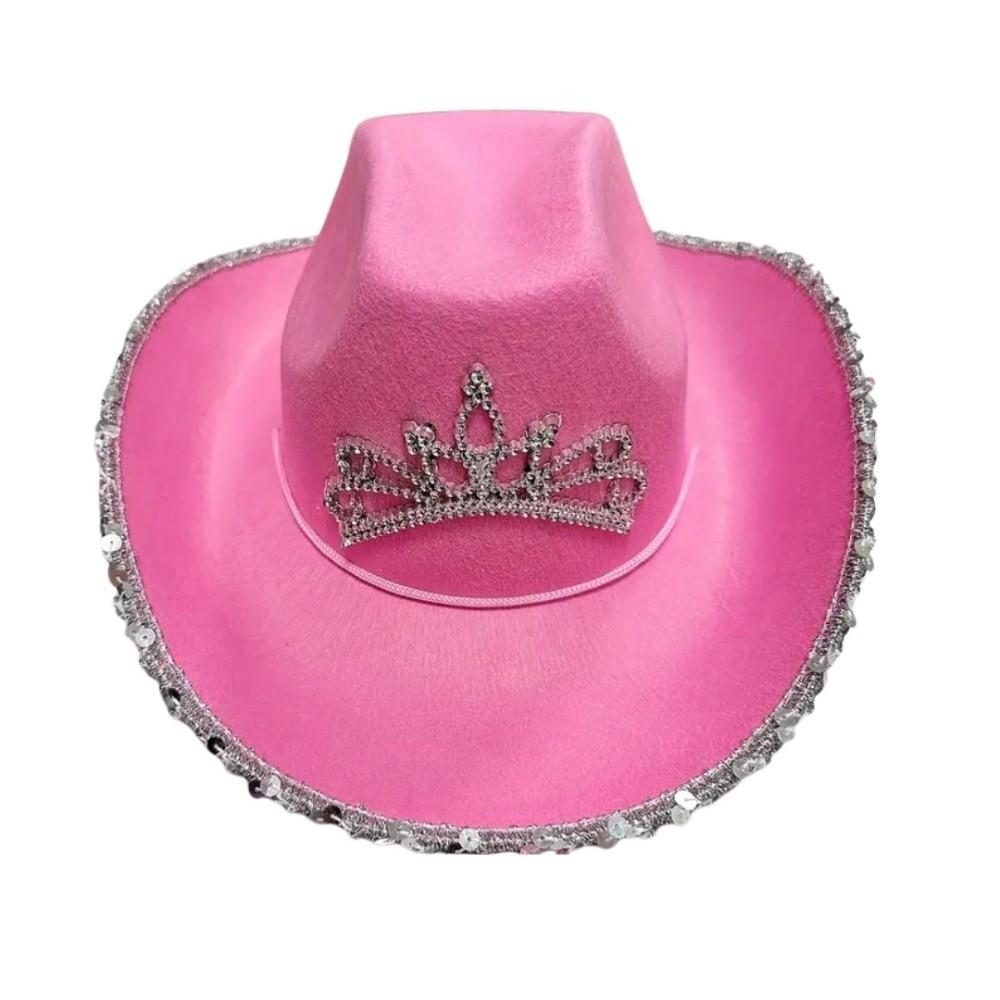 

Rhinestone Cowgirl Hat Pink Color Tiara Cowgirl Hat Western Sequin Cowboy Cap for Jazz Event a рожевий