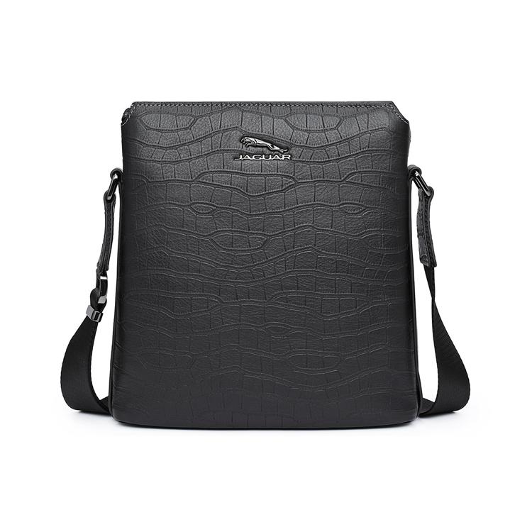 New JAGUAR Crocodile Effect Top Layer Cowhide Leather Crossbody Bag, Shoulder Bag Regular Men's Black JA1T1210031101