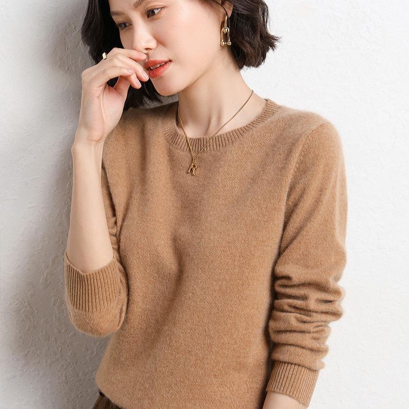 Maglione da donna primavera e autunno pullover maglione lavorato a maglia girocollo manica lunga maglione fondo camicia maglione tinta unita