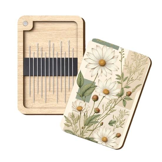 Sewing Needle Storage Box Wooden Magnetic Needle Holder Case with Lid Craft Supplies Storage Organizer Gift for Sewers