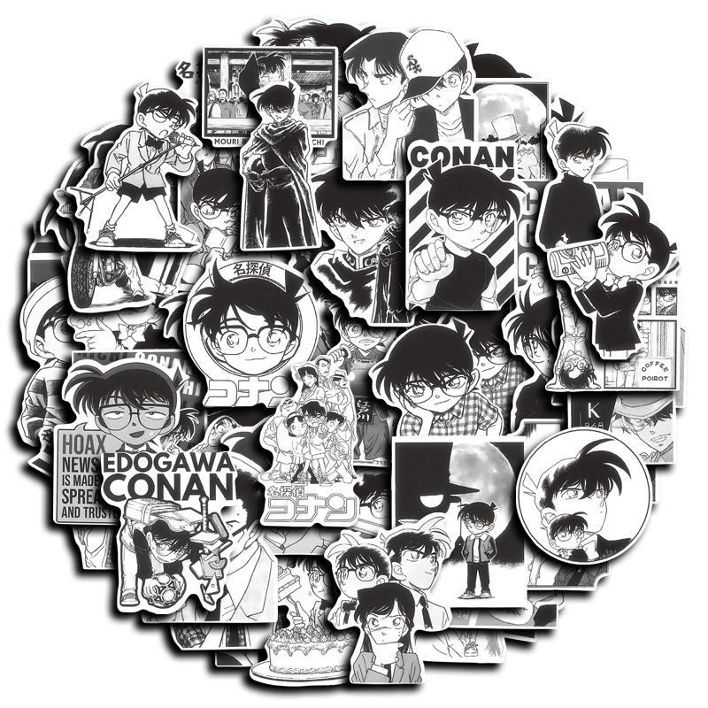 Black and White Conan DIY Sticker Pack - 60 Sheets of Japanese Manga Kudo Shinichi Decorations