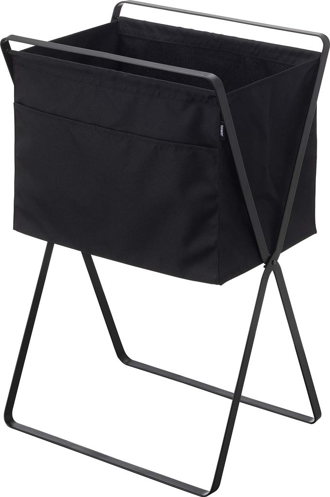 Yamazaki Jitsugyo 5662 Folding High Floor Laundry Basket Black Tower Laundry Bag Folding Laundry Basket Approx. W46XD35.5XH70cm (When Used)