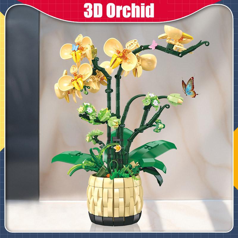 MOC 3D Flower Orchid Potting Model Building Blocks Set DIY Flower Bouquet Plant Potted Bricks Toys For Kid Gifts Home Decoration
