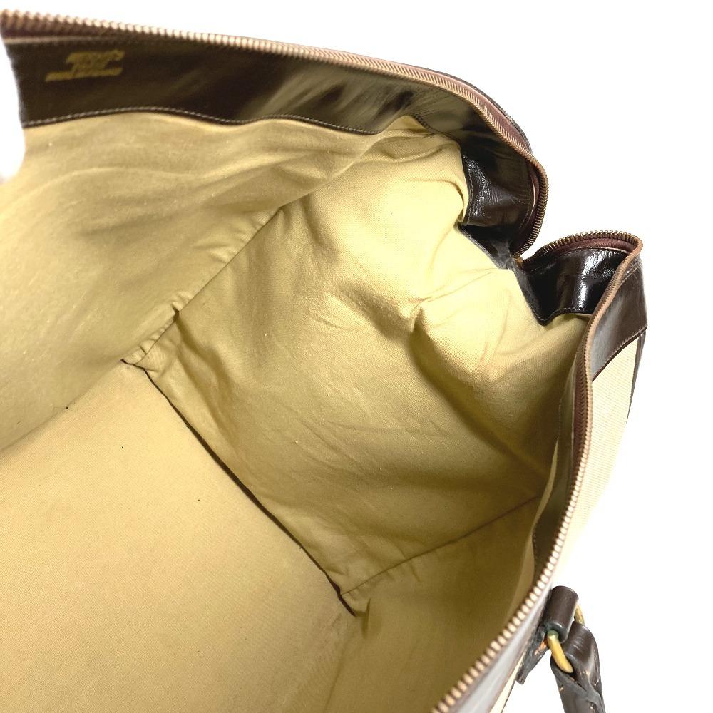 HERMES vintage Bags Travel Bag Duffle Bag Leather/Canvas Beige/Dark brown