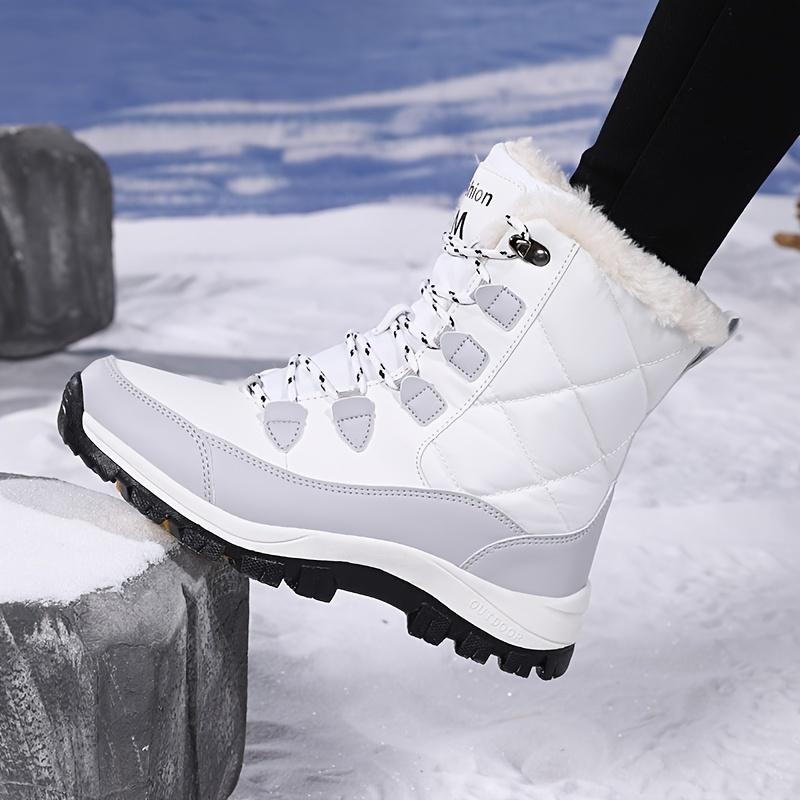 Women's High-Top Snow Boots, Solid Color, Round Toe, Warm Plush Lining, Anti-Slip Rubber Sole, Durable Fabric Insole, Man-Made Upper - Casual Footwear