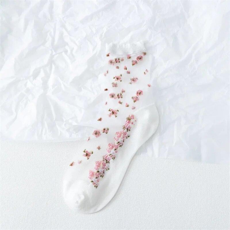 

1 пара дышащих ультратонких носков, летние женские прозрачные кружевные, шелковые, с кристаллами розы, эластичные короткие носки для девочек, женские носки