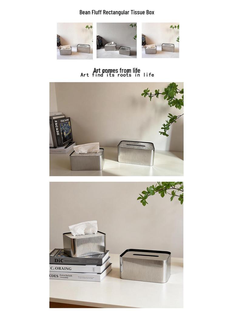 Modern Luxury Stainless Steel & Horsehair Tissue Box - Elegant Pull-Type Design for Living Room or Coffee Table Decor.