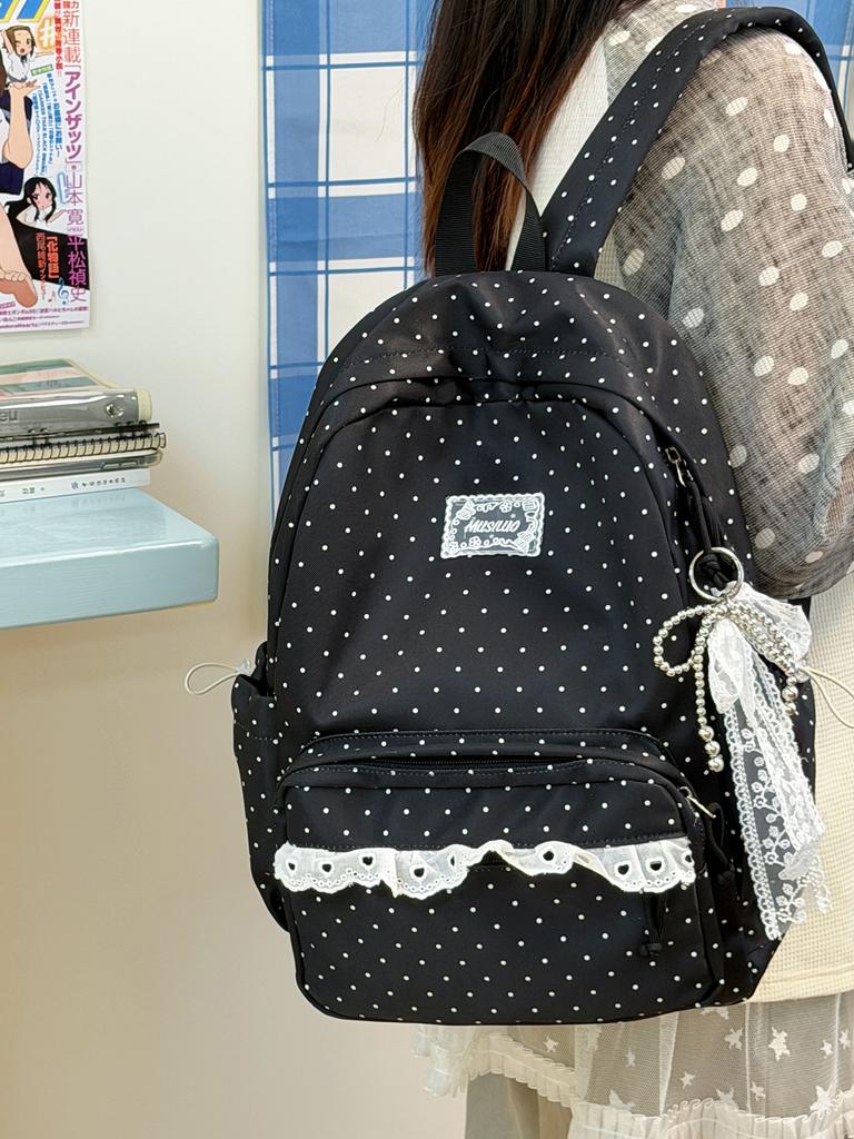 Schoolbag, Japanese-style girl's polka dot backpack, women's large capacity lightweight student backpack, cute cartoon new versatile backpack