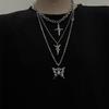 Punk Multi-Layered Chain Necklace Women Silver Butterfly Cross Angel Pendants Hip Hop Grunge Street Jewelry