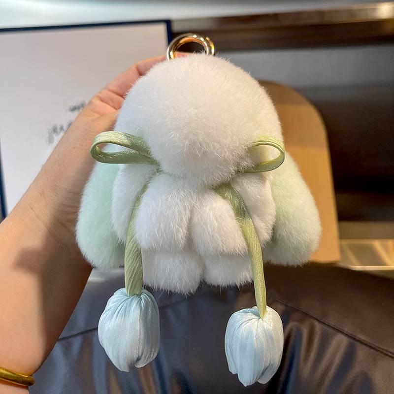 Real Rex Rabbit Hair Rabbit Tulip Keychain Pendant Cute Dead Rabbit Plush Doll Bag Pendant Gift