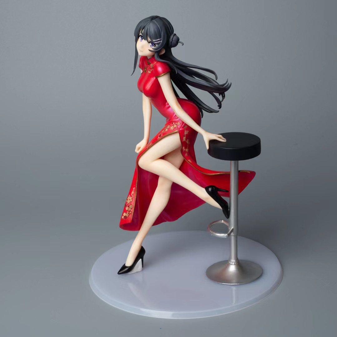 

23cm Sakurajima Mai Chinese Style Red Qipao Anime Figure Rascal Does Not Dream Senior Desktop Decor Statue Gift for Fans 23cm
