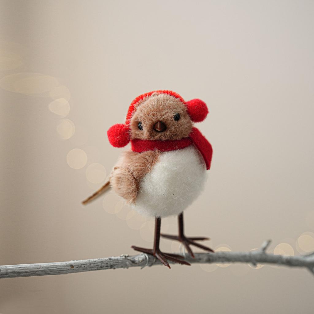 Christmas Simulation Bird Hanging Pendant Foam Red Scarf Hats Bird Xmas Tree Ornaments Merry Christmas Decor Happy New Year