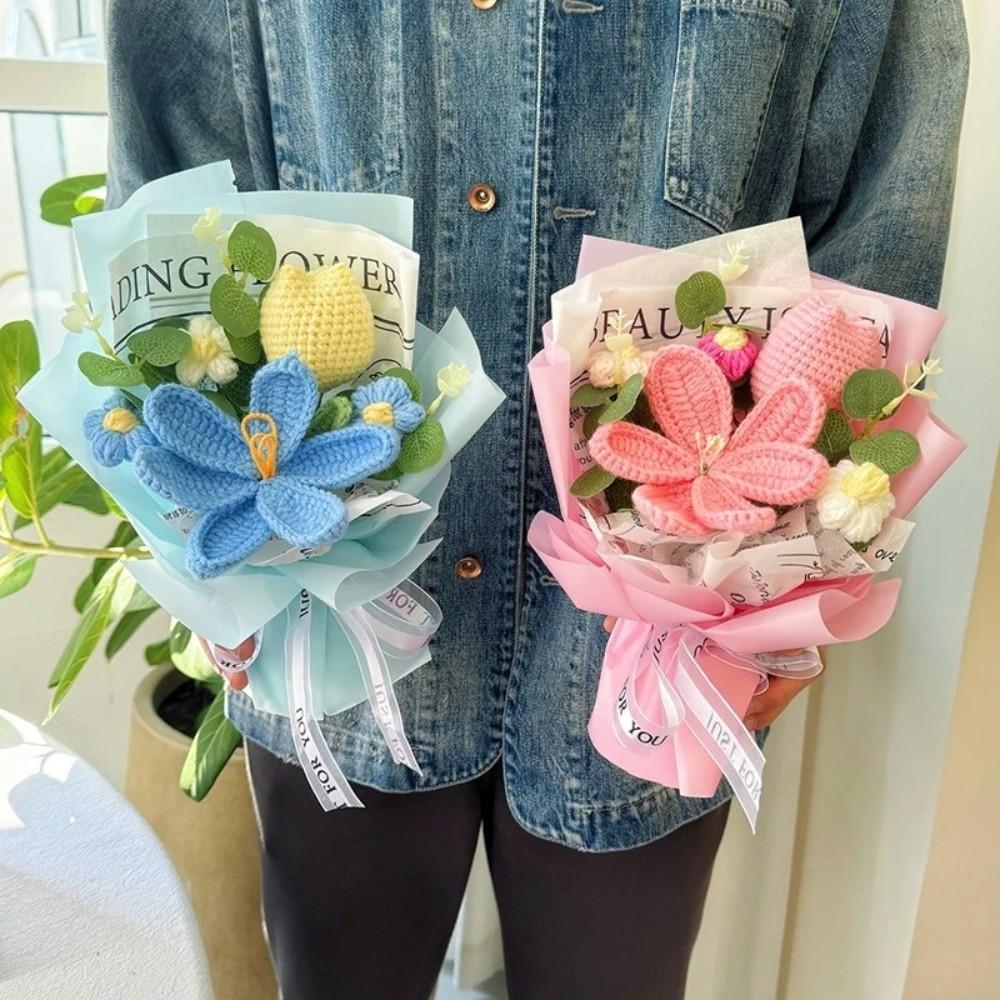 Woven Crochet Flower Bouquet Sunflower Artificial Flowers New Preserved Flower  Mother's Day Gift