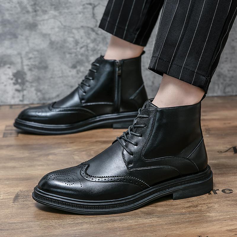 British Style Man Trends Boots New Arrival Casual Leather Boots Senior Ankle Boots Comfy High Top Male Stree Shoes Botas