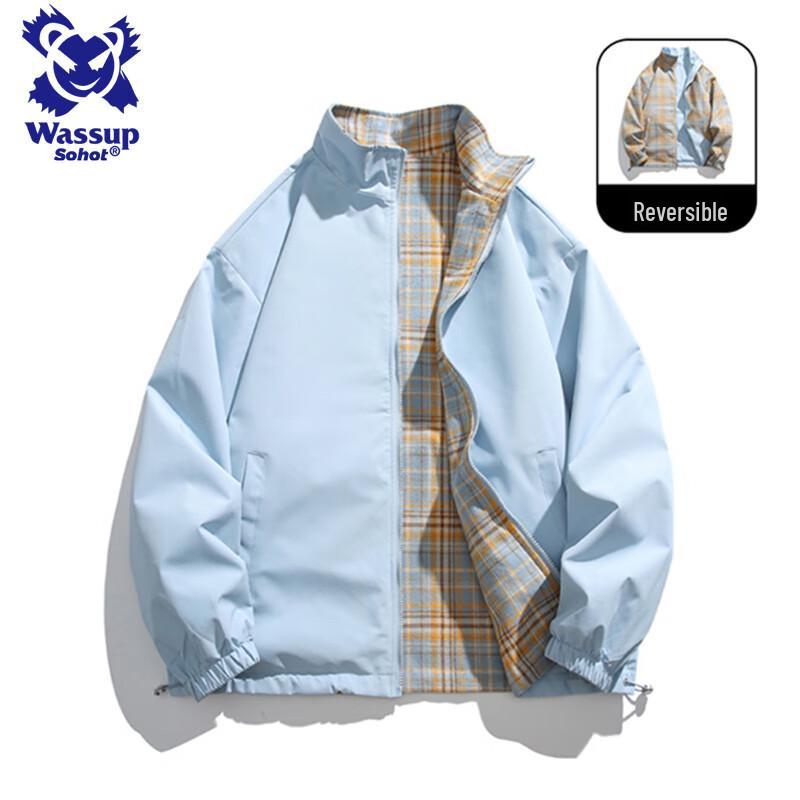 

Wassup Sohot Мужская двусторонняя клетчатая куртка со стойкой 3XL