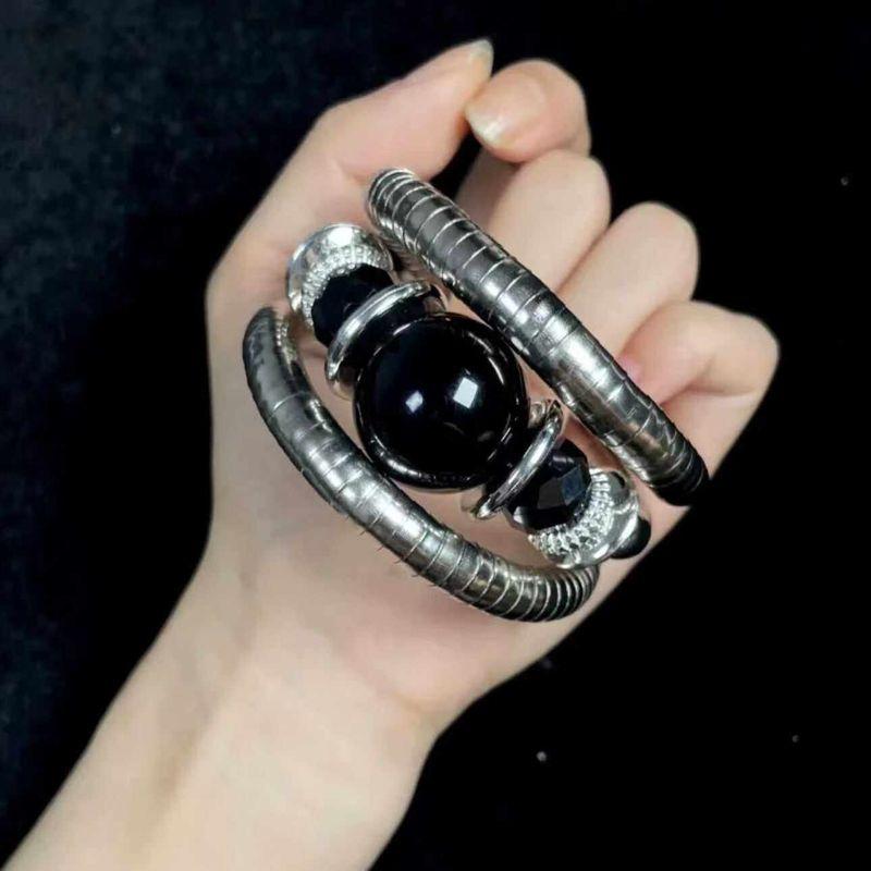 New Arrival Three-Layer Black Stone Elastic Bracelet Fashion Sweet Cool Sexy Special-Interest Design Stylish Vintage Bracelet Heavy Industry Bracelet