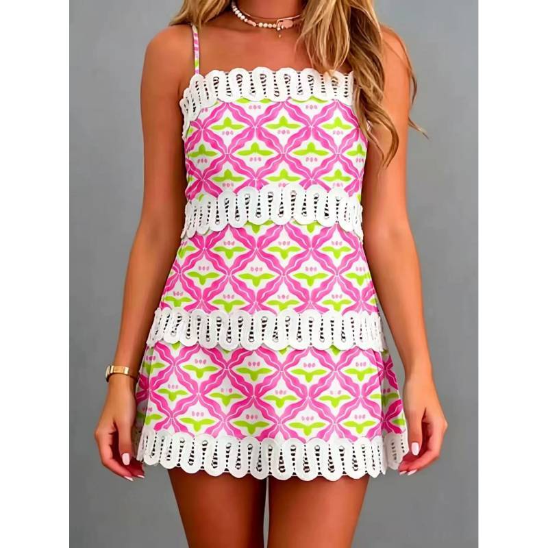 Linen Blend Abstract Pattern A Line Dress For Casual Beach And Travel Wear