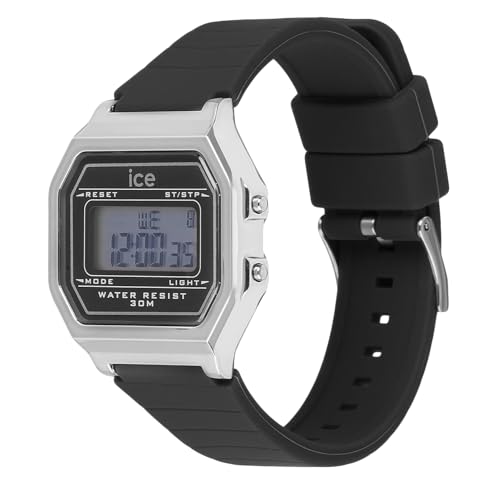 Authorized Dealer [Ice Watch] Ice Watch Digital Wristwatch for Women 022063 ICE Digit Retro Black Silver Small