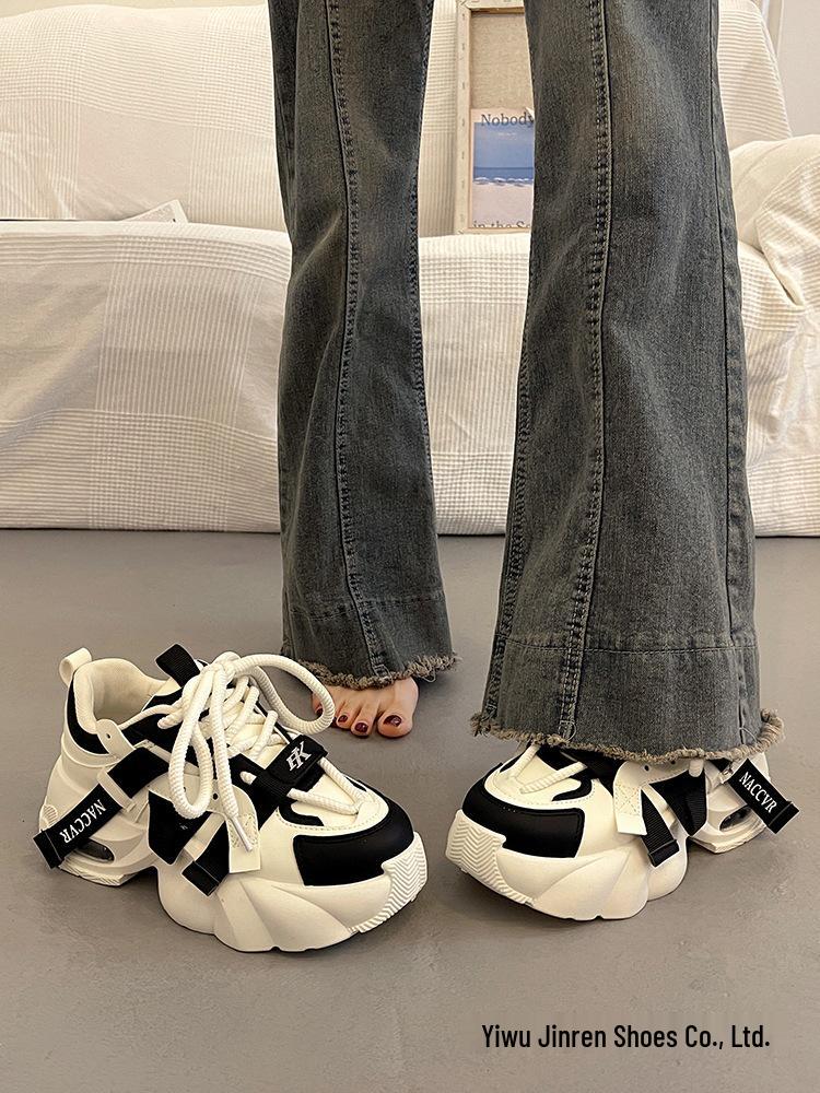 European Street Style Women s Thick-Soled Dad Shoes: Height-Boosting Autumn/Winter 2025 Korean Casual Sneakers 38 чёрный