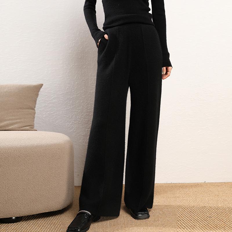 Cashmere High-Waisted Wide-Leg Knit Pants - Autumn/Winter Collection