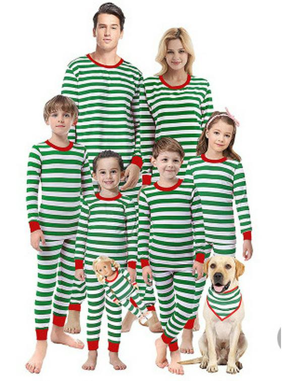 European & American Christmas Family Pajama Set - Print Top, Long Sleeve, Long Pants