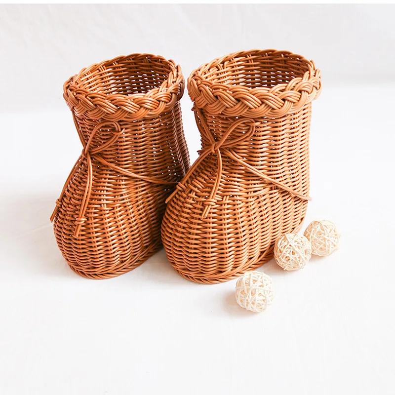 Kreativer Korb, Rattanimitat, gewebter Kunststoff, Schuhform, Aufbewahrungskorb, Home Shop, Schreibtisch-Dekoration, personalisierter Blumenkorb