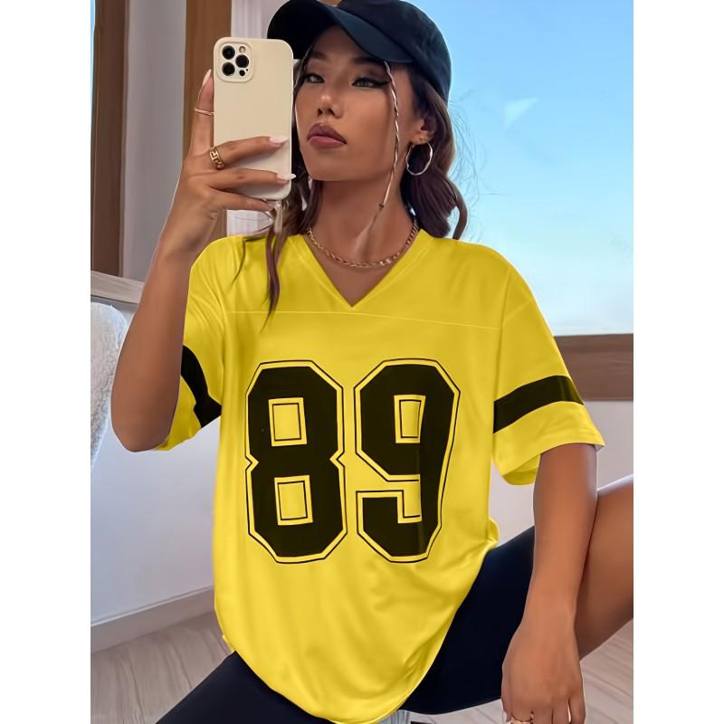Womens V-Neck Short Sleeve T-Shirt With 3D Digital Print Loose Fit Casual Chic Top 2025