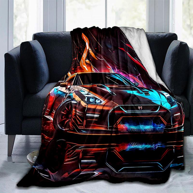 1pc Neon Colorful Sports Car Flame Design Throw Blanket Home Decor, Couch Cover, Outdoor Blanket .W004