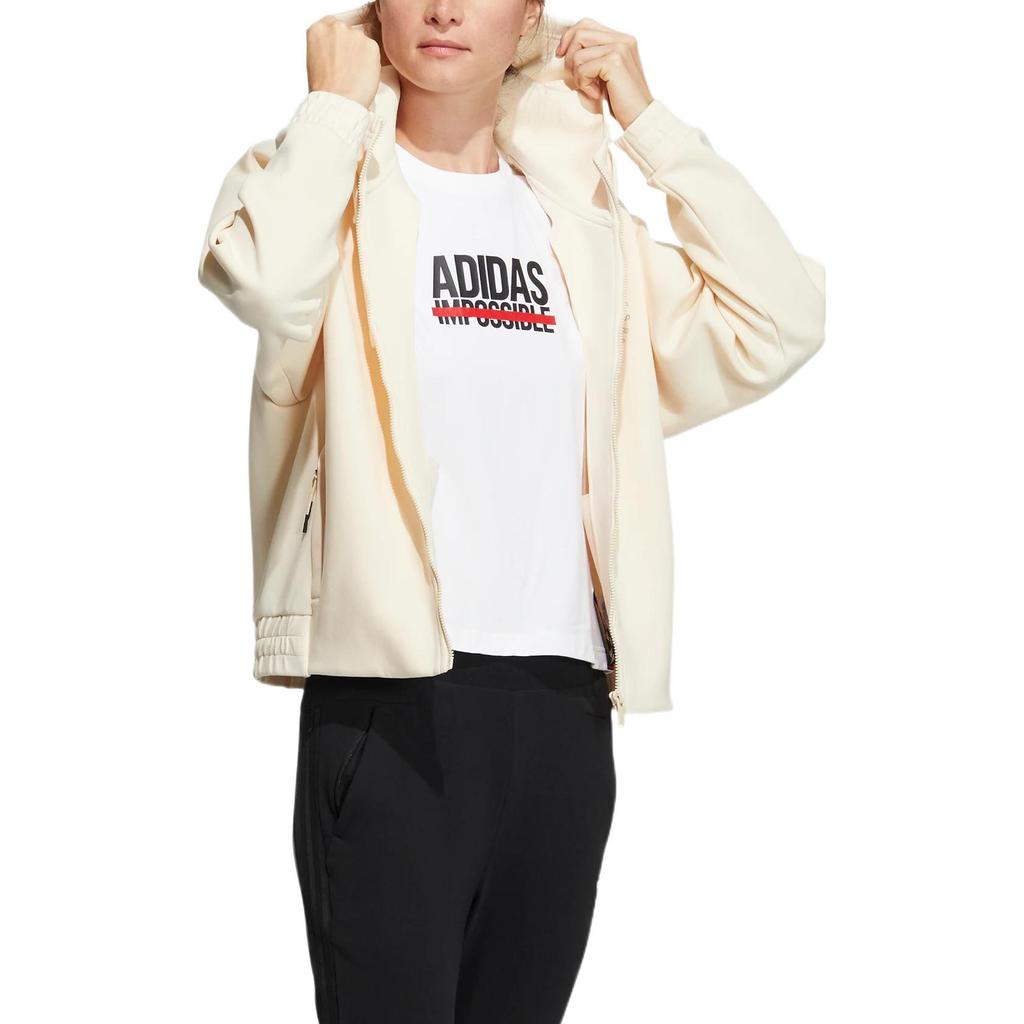 adidas Felpa con Cappuccio e Coulisse Manica Lunga con Stampa Logo Donna Top Bianco Sporco HZ7035