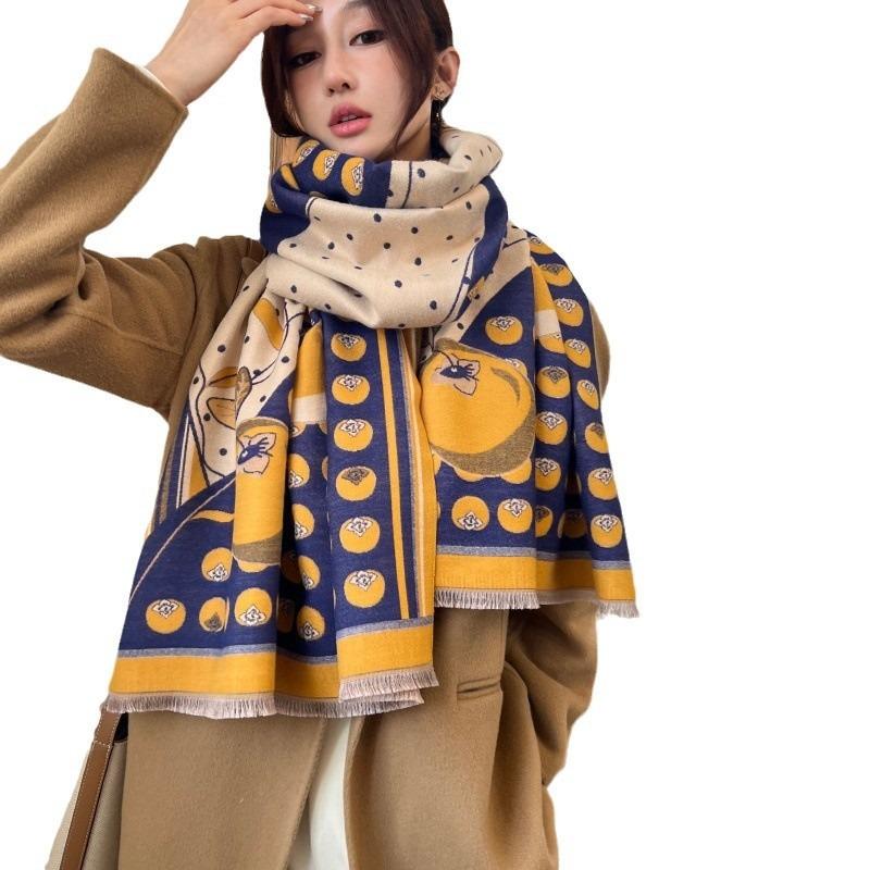 High-value Boutique Imitation Cashmere Scarf, Female Persimmon Ruyi Gift Shawl, Warm In Winter, Thick Mother Scarf