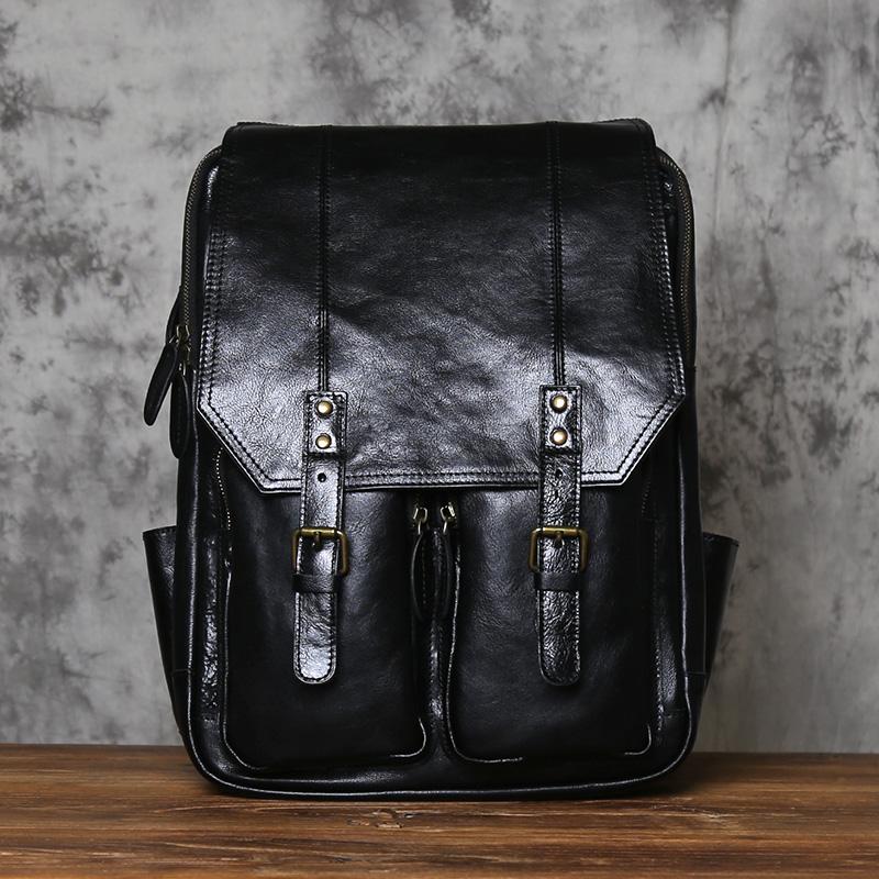 

NZPJ Vintage Genuine Leather Men s Backpack Crazy Horse Leather Backpack Natural Cowhide Travel Bag Leisure Computer Bag чёрный