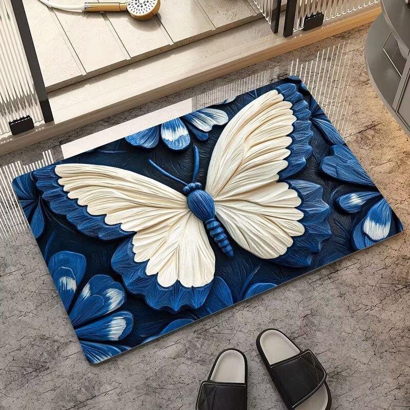VIKAMA Minimalist Butterfly Quick Drying Anti-Slip Floor Mat for Bathroom Entrance - Non-Slip Carpet Mat