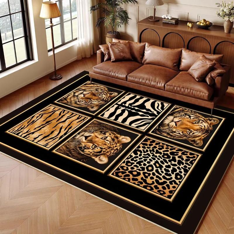 Luxury Stylish Animal Print Carpet Mat Tiger Zebra Leopard Rug Brown Black Gold Living Room Sofa Area Home Decoration Modern Rug