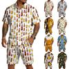 Conjunto Casual de Top Ligero Transpirable Estampado para Hombre y Shorts con Cordón