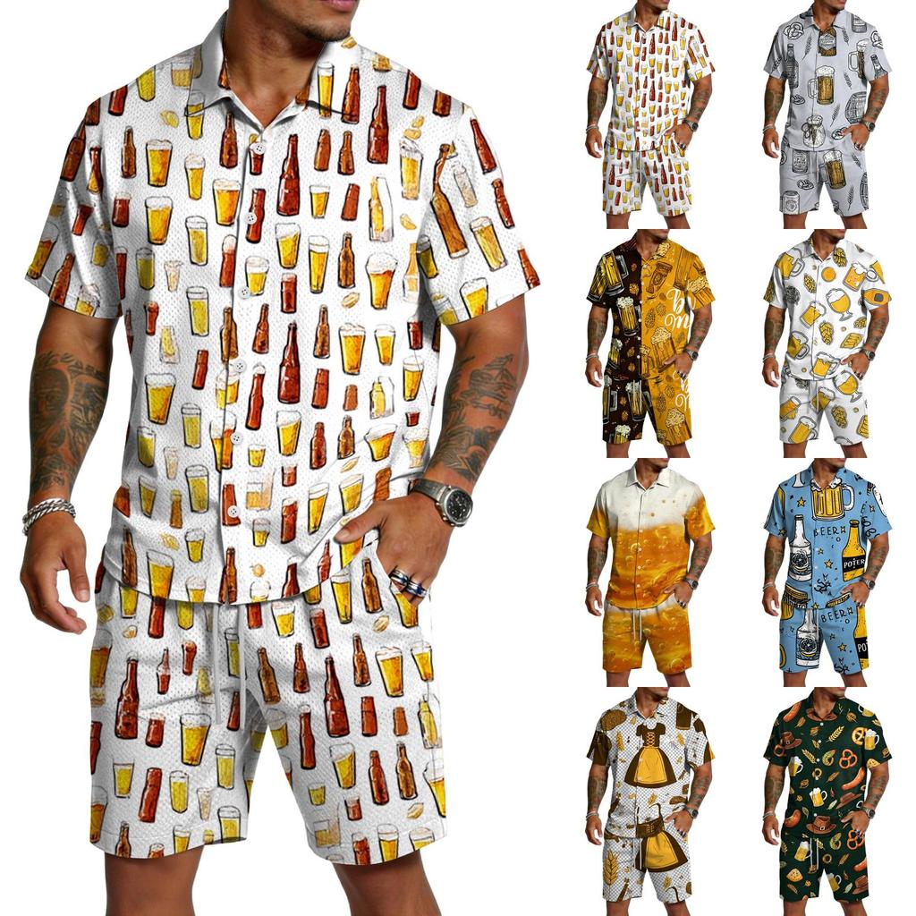 Conjunto Casual de Top Ligero Transpirable Estampado para Hombre y Shorts con Cordón