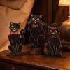 3 Pcs Wooden Halloween Decorations Vintage Cat Decorative Plaques Sitting Cat Statue  Study Room