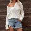 IHUASU Autumn and Winter V-neck Women's Knitted Loose Solid Colour Fashion Pullover Jumper