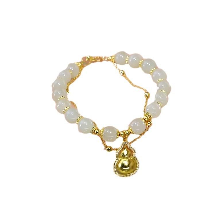 Fortune & Luck Gold-Plated Gourd Bracelet: High-End Women's Imitation Hetian Jade Beaded Jewelry Gift