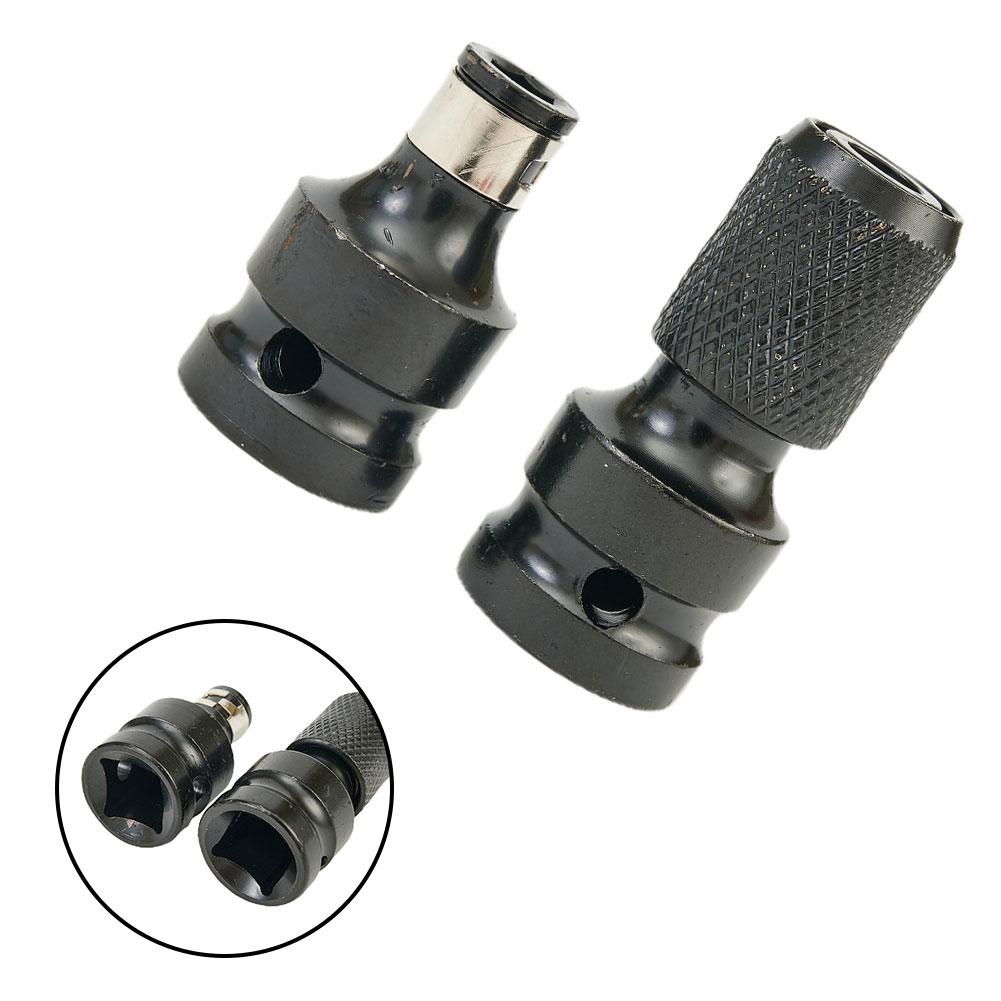 Kit Drill Bit Chuck Adapters 2Pcs Set 1/2 Square Drive To 1/4 Hex Shank