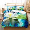 Lotus Flower Duvet Cover Set Lotus Leaf Pattern Polyester Quilt Cover King Full Size For Kids Teens Bedding Set With Pillowcase